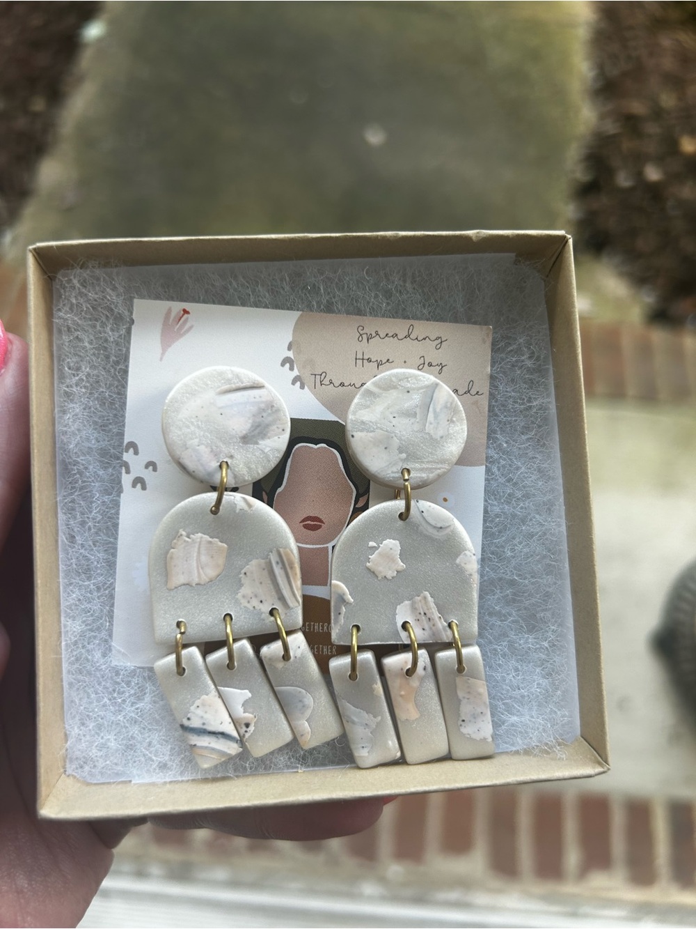 Handcrafted Cream Terrazzo Dangle Earrings - Women Jewelry